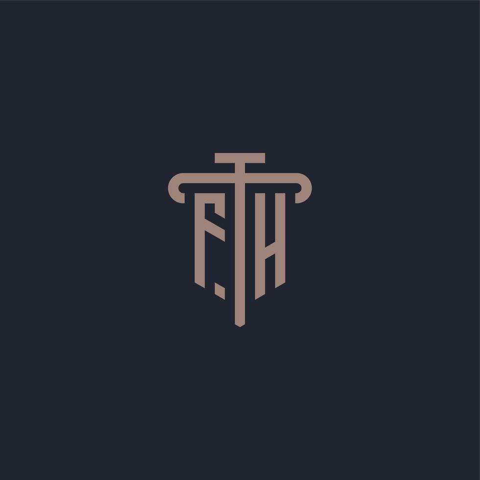 fh logo iniziale monogramma con pilastro icona disegno vettoriale