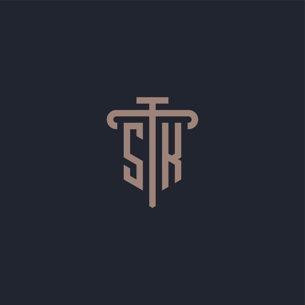 sk logo iniziale monogramma con pilastro icona disegno vettoriale
