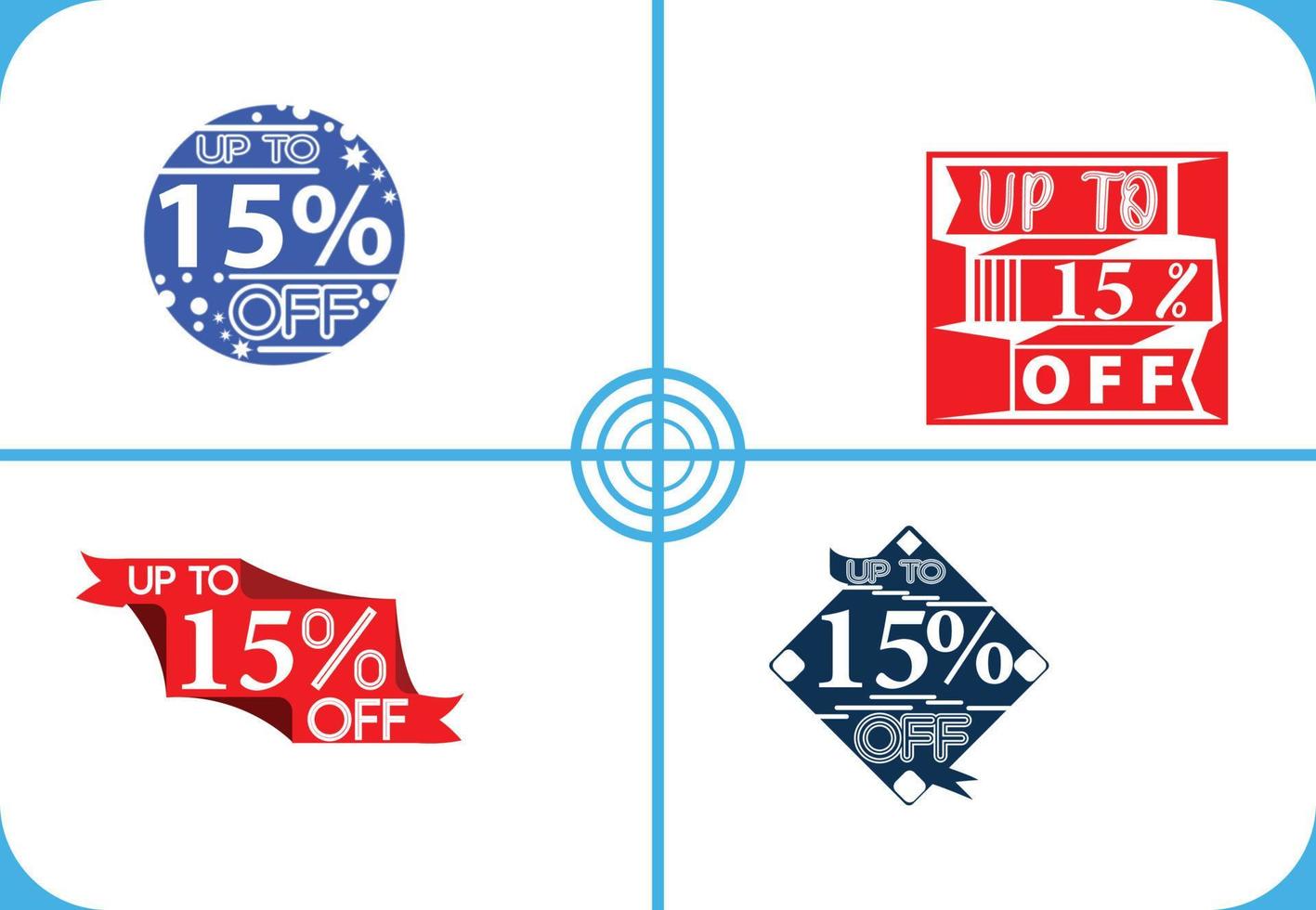 fino al 15% di sconto sul modello di logo, adesivo, icona e maglietta vettore