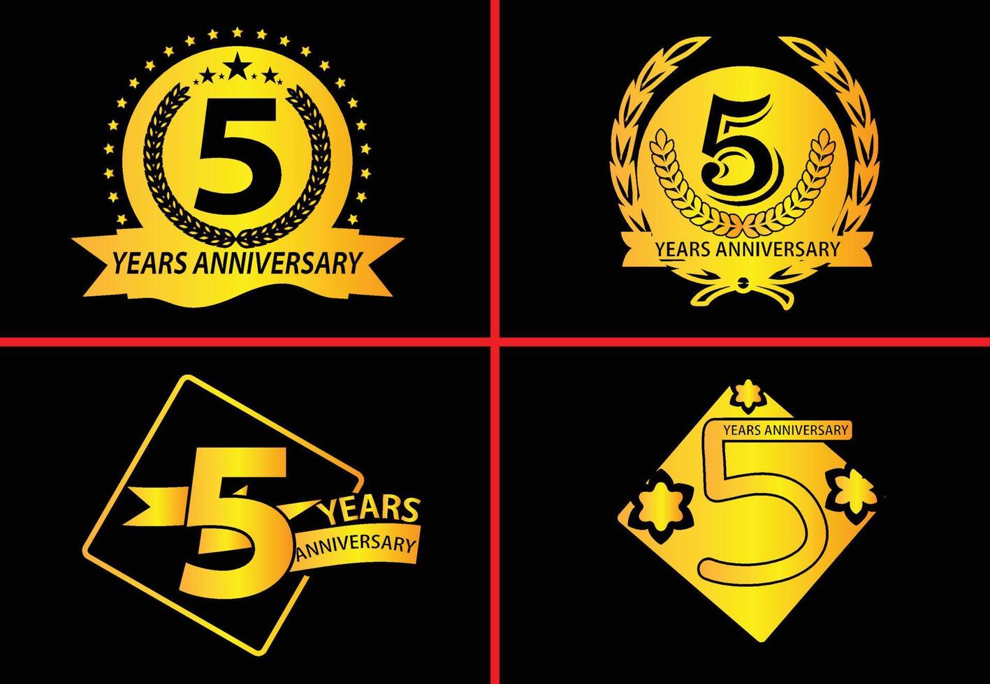 Logo dell'anniversario di 5 anni, adesivo, icona e modello di design della maglietta vettore