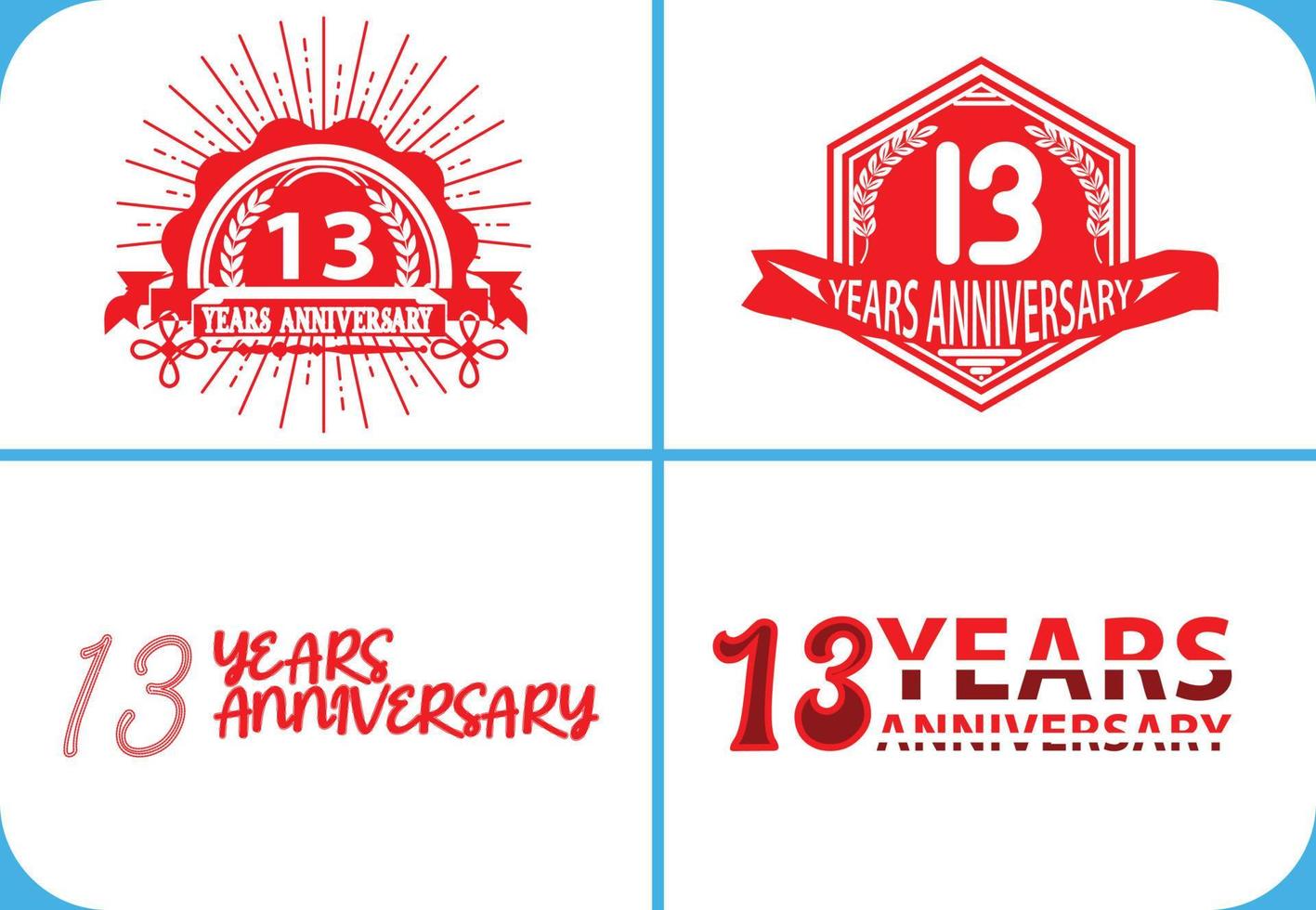 Logo dell'anniversario di 13 anni, adesivo, icona e modello di design della maglietta vettore