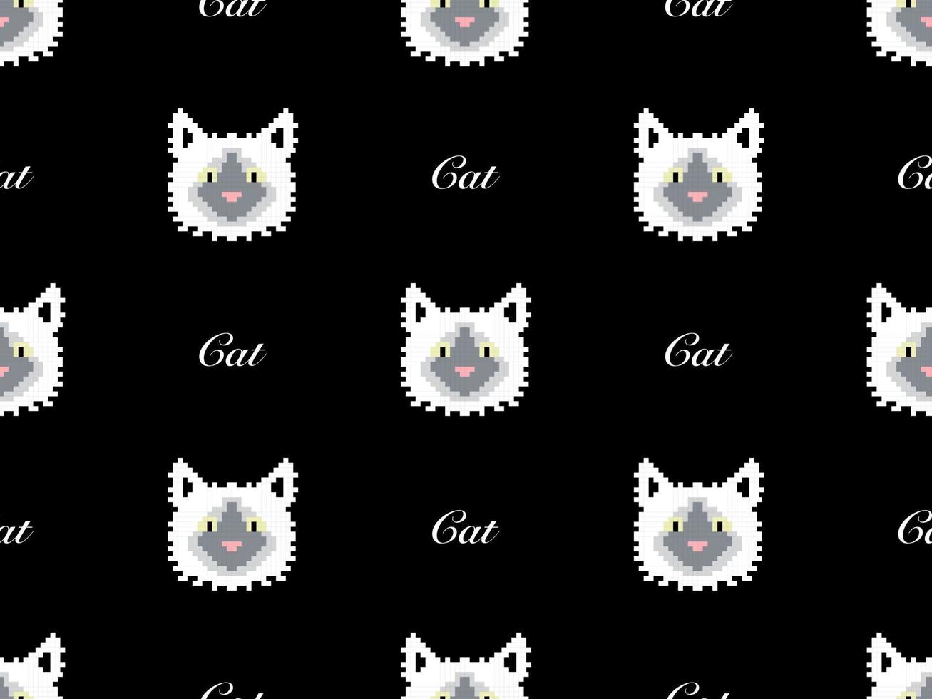 modello senza cuciture del personaggio dei cartoni animati del gatto su priorità bassa nera. stile pixel. vettore