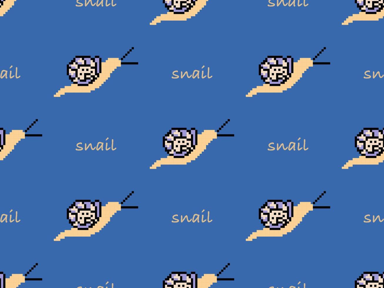 Reticolo senza giunte del personaggio dei cartoni animati di lumaca su sfondo blu. stile pixel vettore