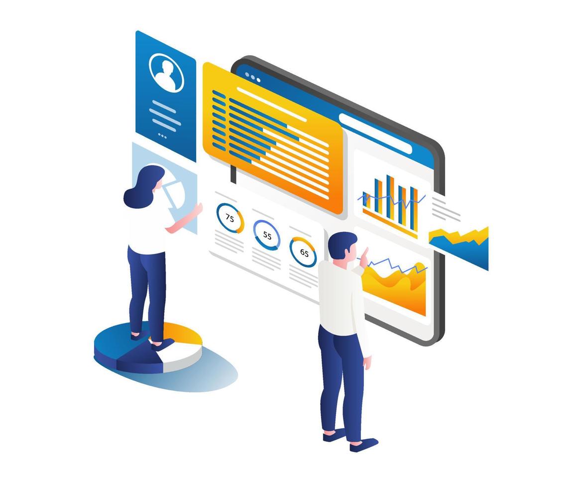 team di monitoraggio dell'analisi dei dati aziendali seo per l'ottimizzazione della trasformazione digitale high-tech vettore