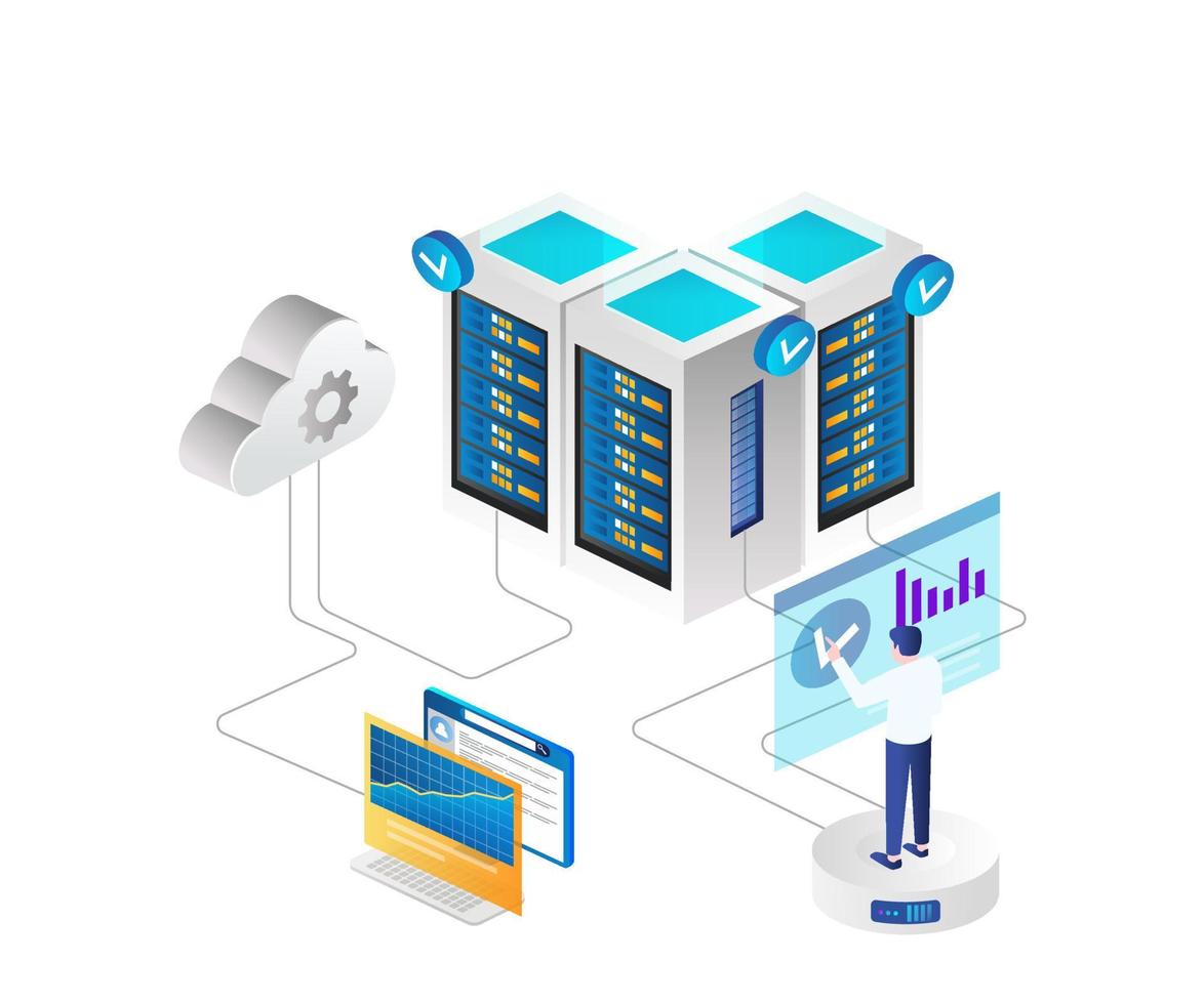 piattaforma di controllo e manutenzione del server cloud vettore