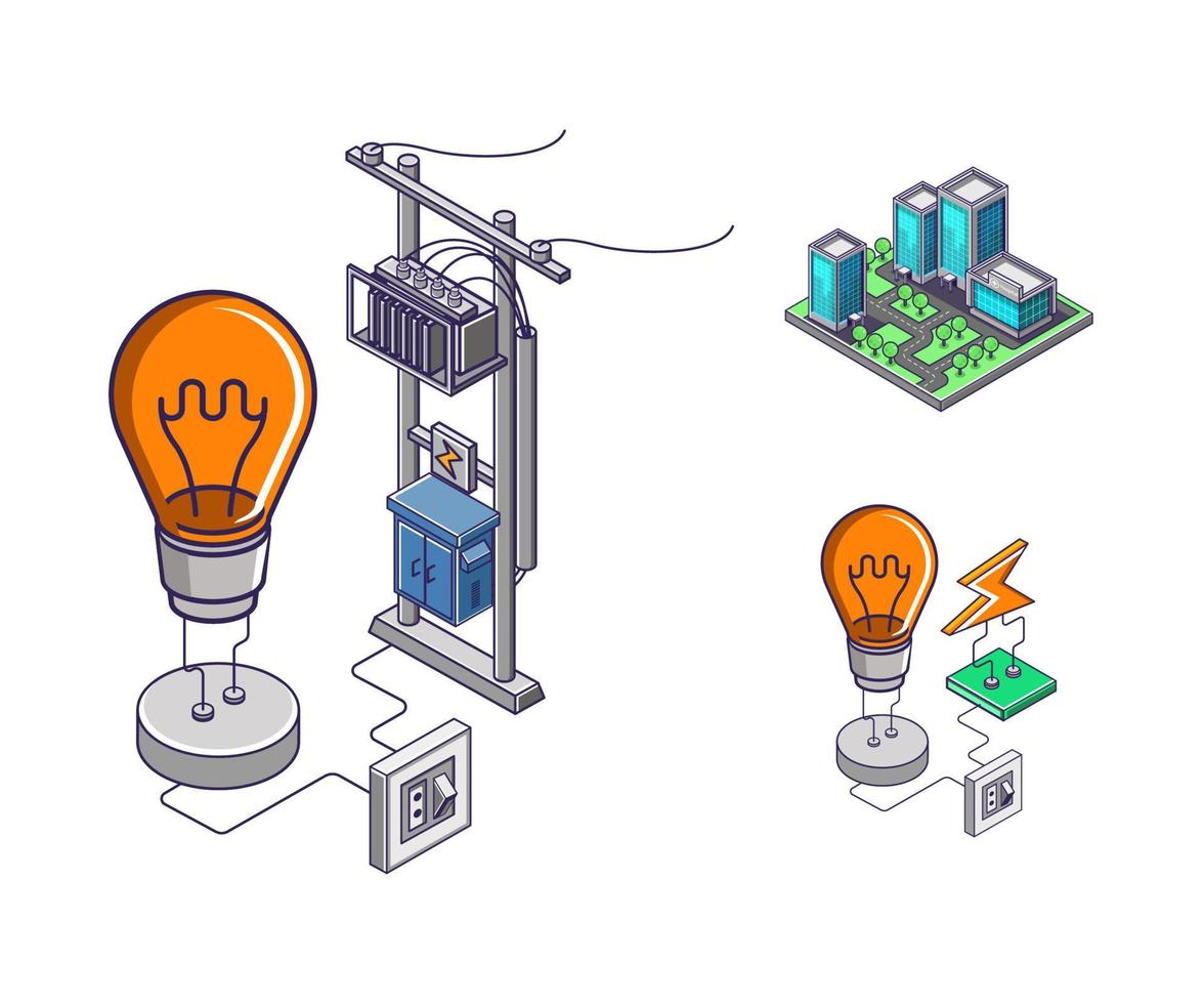 set di icone per il business della tecnologia elettrica per la strada della città vettore