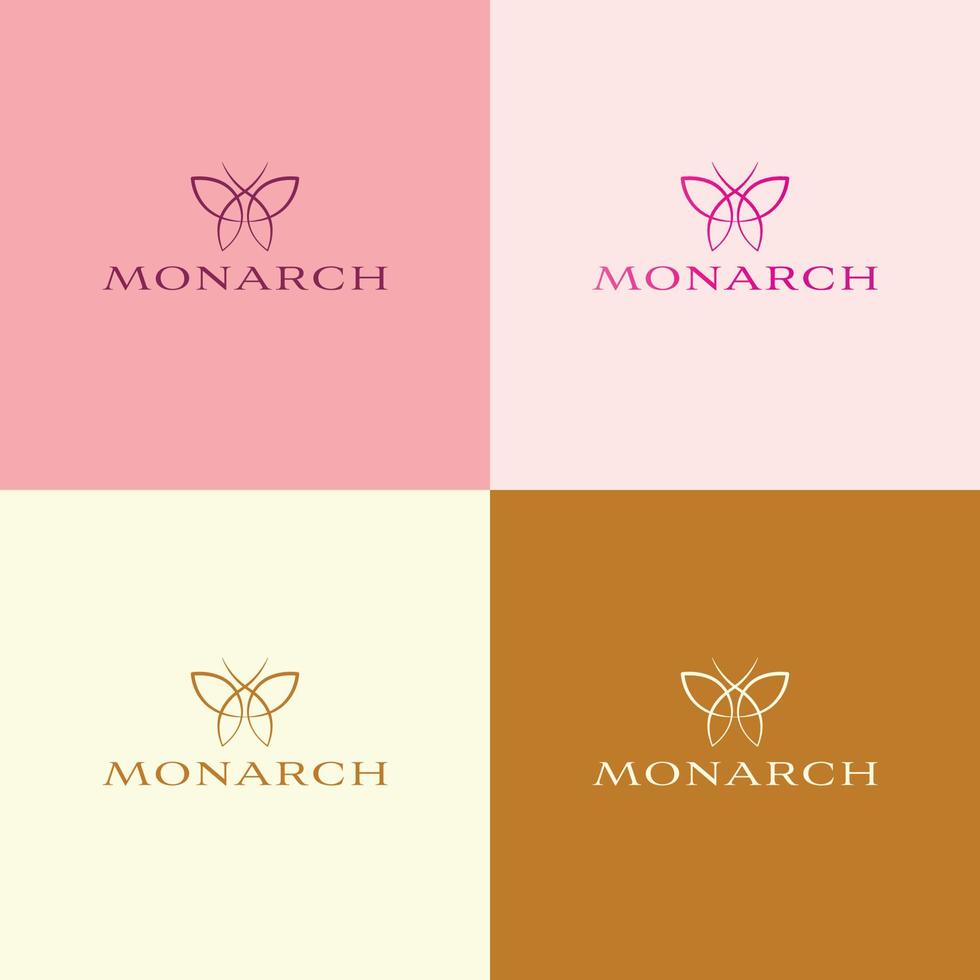 illustrazione dell'icona monolinea del profilo della linea vettoriale del logo della farfalla, insetto geometrico elegante e semplice. logo farfalla. design del logo monarca. logo universale con simbolo farfalla premium.