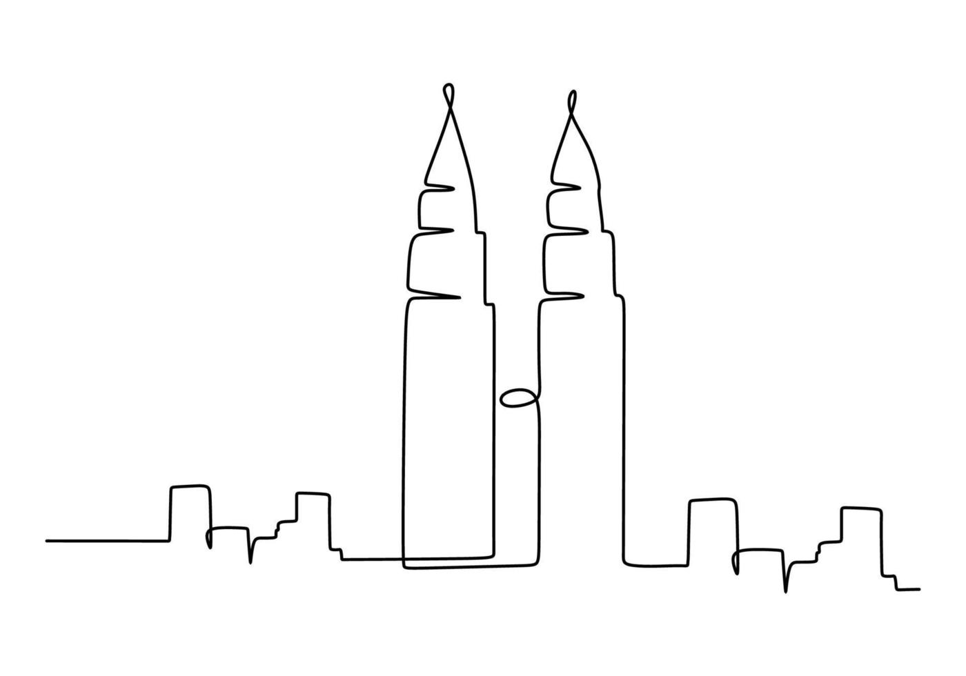 un'unica fila continua di edifici famosi come petronas vettore