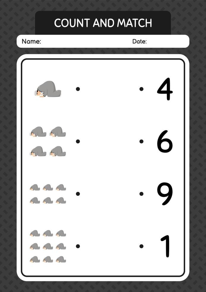contare e abbinare il gioco con la preghiera. foglio di lavoro per bambini in età prescolare, foglio attività per bambini vettore