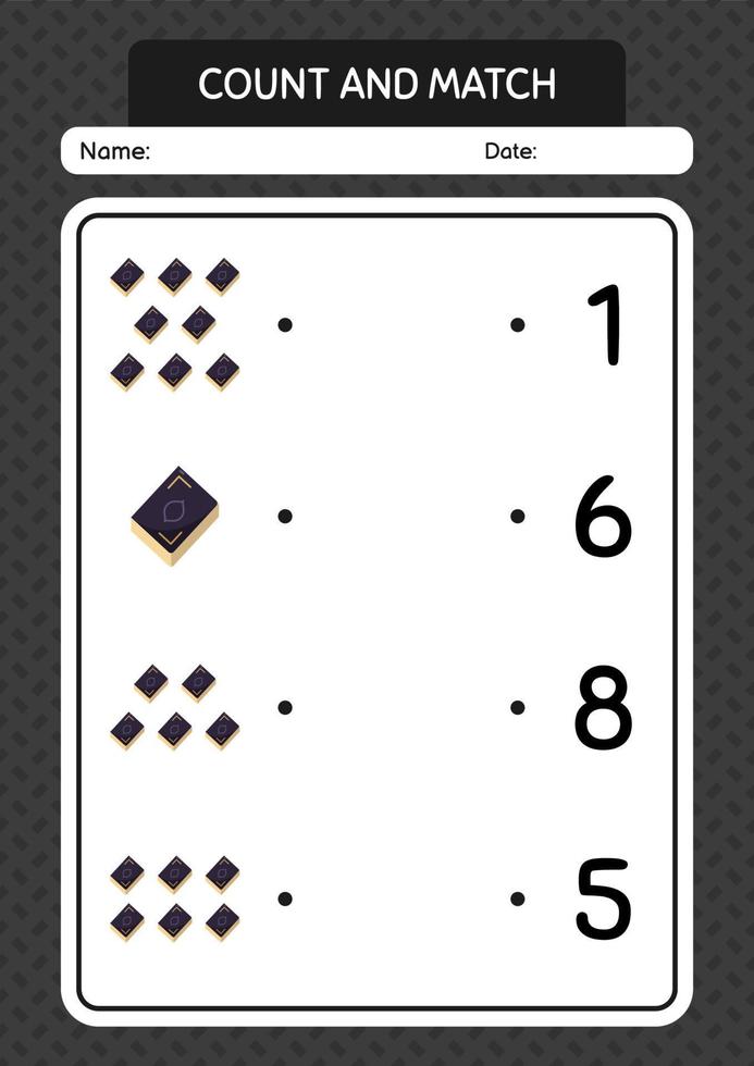 contare e abbinare il gioco con il corano. foglio di lavoro per bambini in età prescolare, foglio attività per bambini vettore