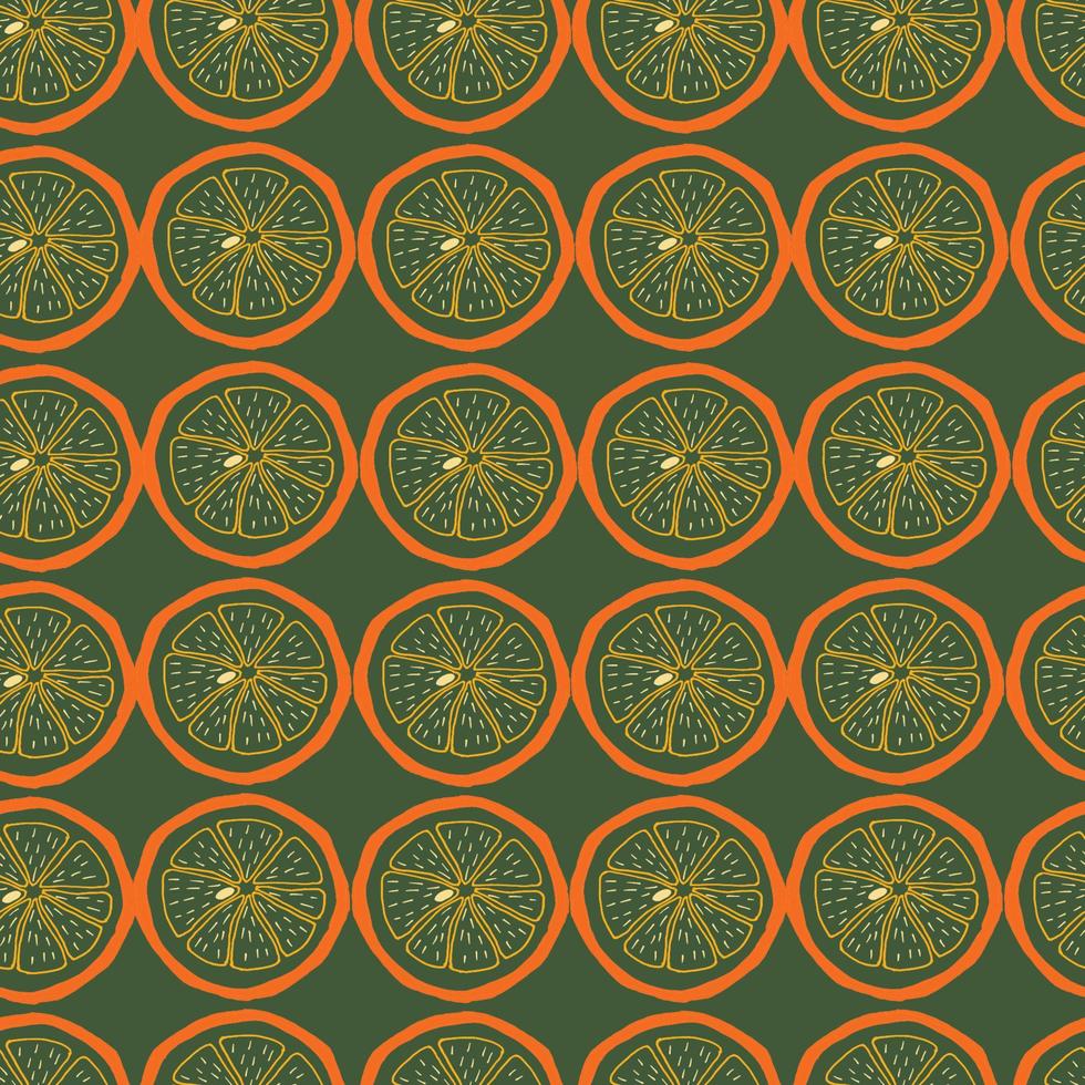 linea trasparente fette d'arancia con sfondo verde. disegno a mano e illustratore vettoriale. vettore