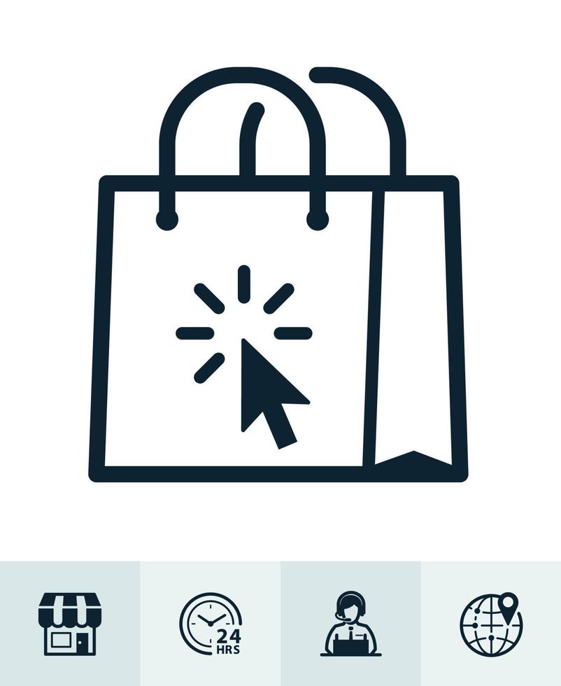 e-commerce e icone dello shopping online con sfondo bianco vettore