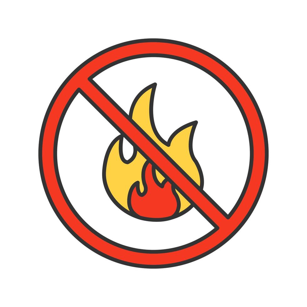 segno proibito con icona del colore del fuoco. nessun divieto di falò. illustrazione vettoriale isolata