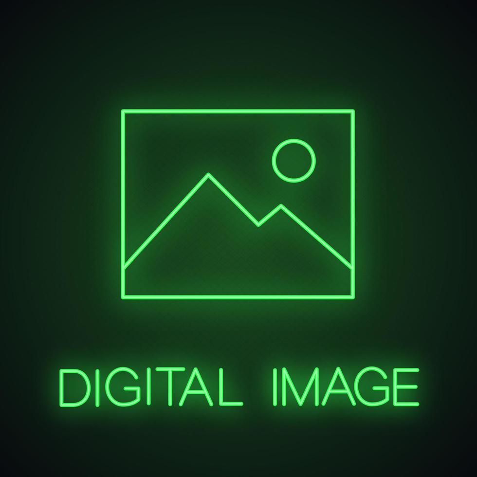immagine digitale, icona della luce al neon della foto. segno luminoso. immagine. illustrazione vettoriale isolato