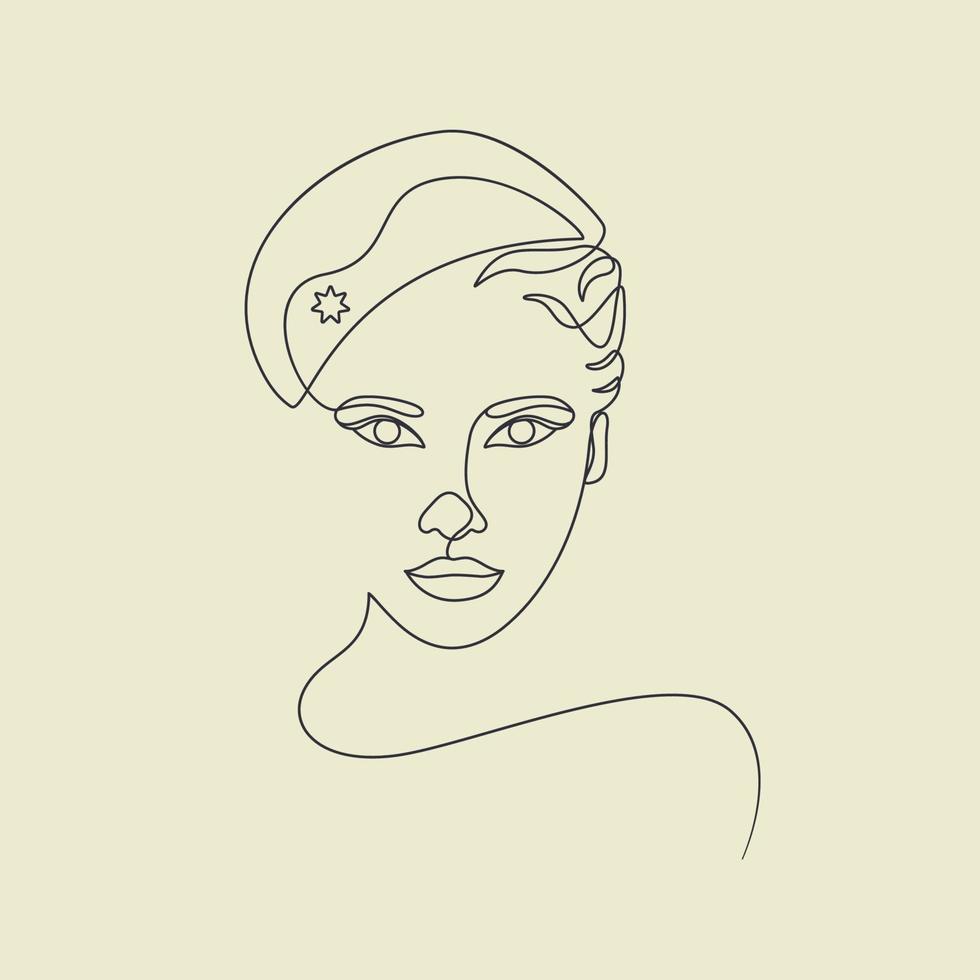 viso di donna con cappuccio line art stampa un disegno a tratteggio poster minimalista a linea continua vettore