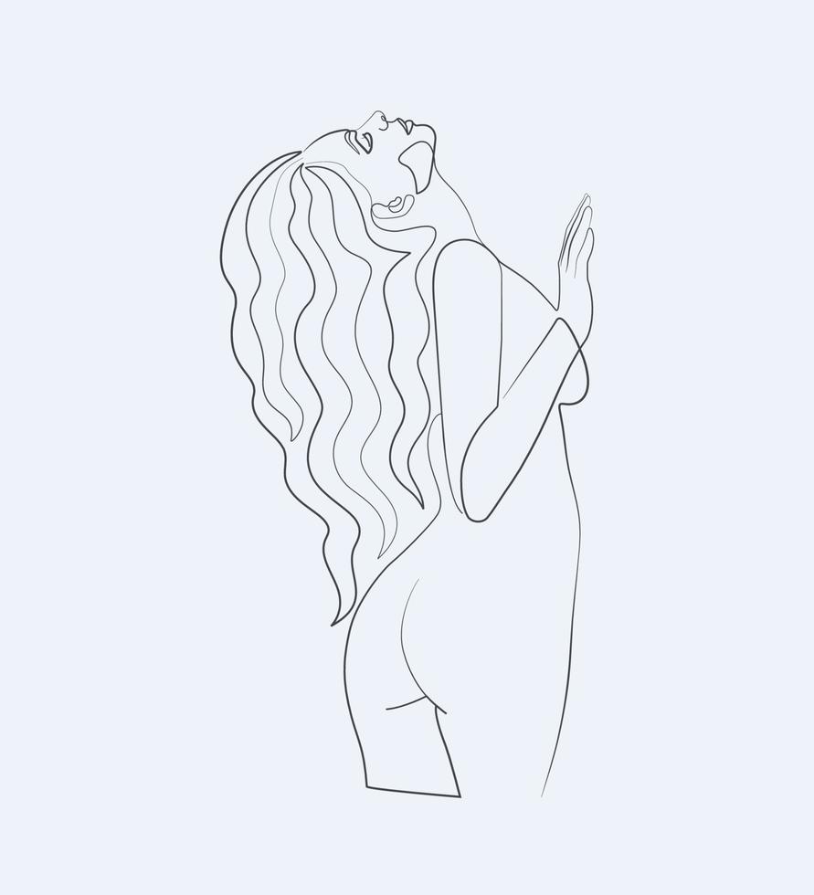 giovane donna corpo contorno sagome bellezza astratto minimalista elegante femmina singola linea arte illustrazione vettoriale