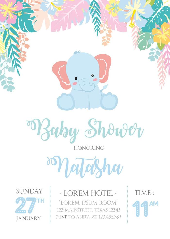 invito baby shower con elefante carino vettore