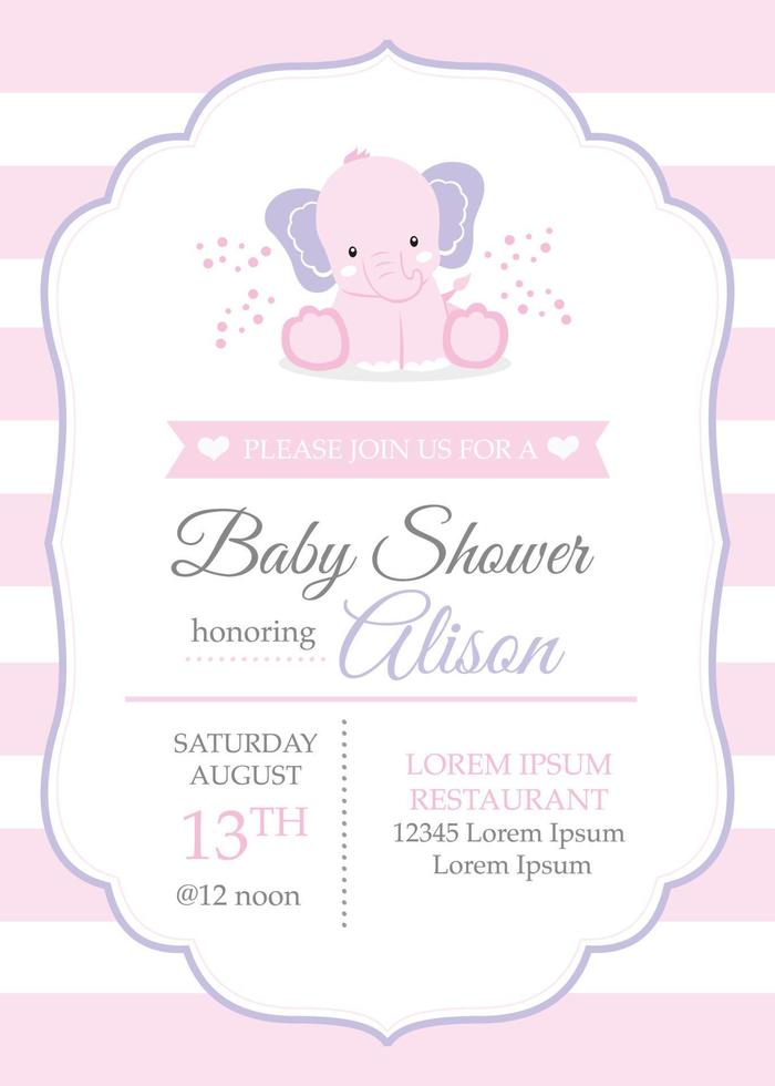 carta baby shower con elefante rosa vettore