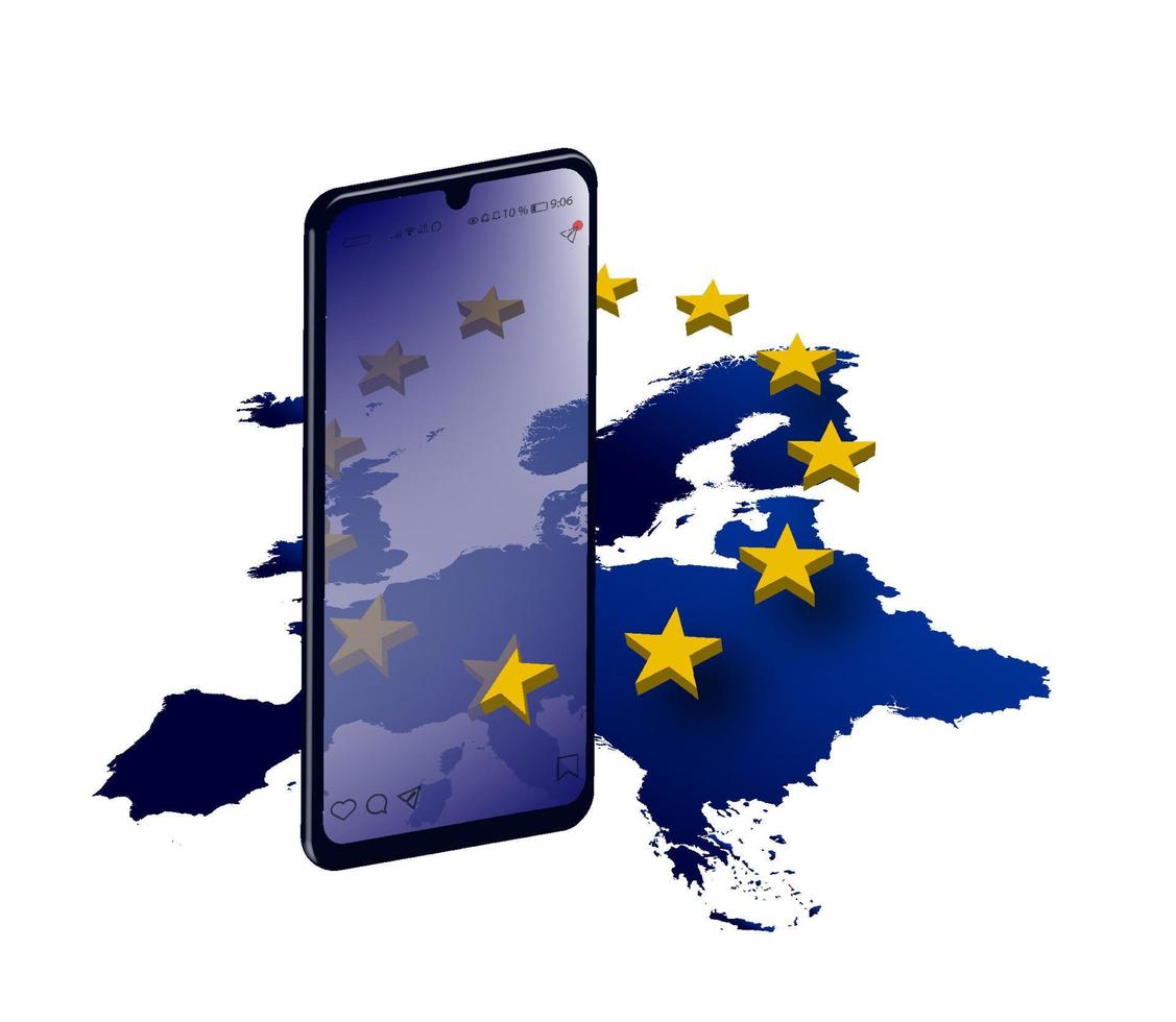 concetto di protezione dei dati personali nell'Unione europea. sicurezza in internet. smartphone con elementi di simboli dell'unione europea. striscione, modello vettore