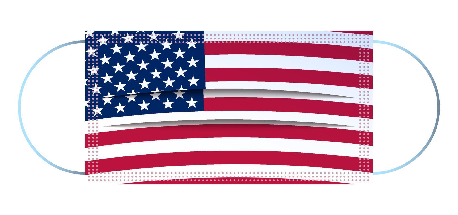 icona, maschera medica nei colori della bandiera americana. protezione respiratoria. vettore isolato su sfondo bianco