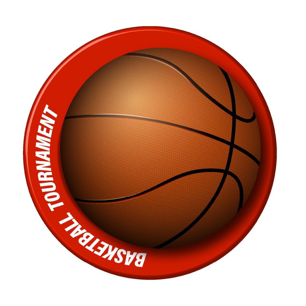 palla da basket realistica con un anello intorno. logo per il campionato, competizione di basket. sport di squadra, stile di vita attivo. vettore isolato su sfondo bianco