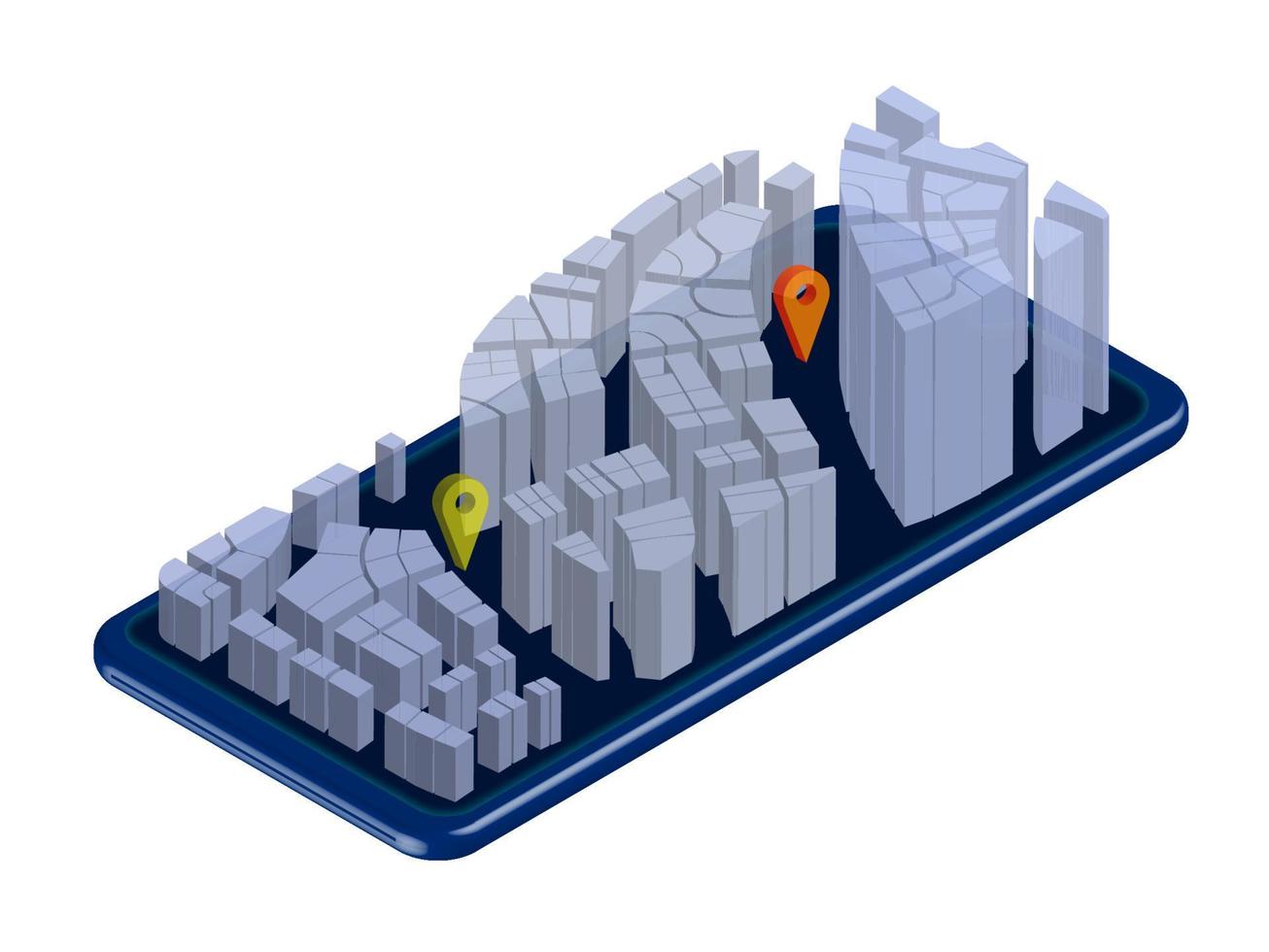 concetto di smartphone con proiezione della città sullo schermo. pianificazione intelligente dei percorsi di consegna. navigazione gps in città. vettore isolato su sfondo bianco