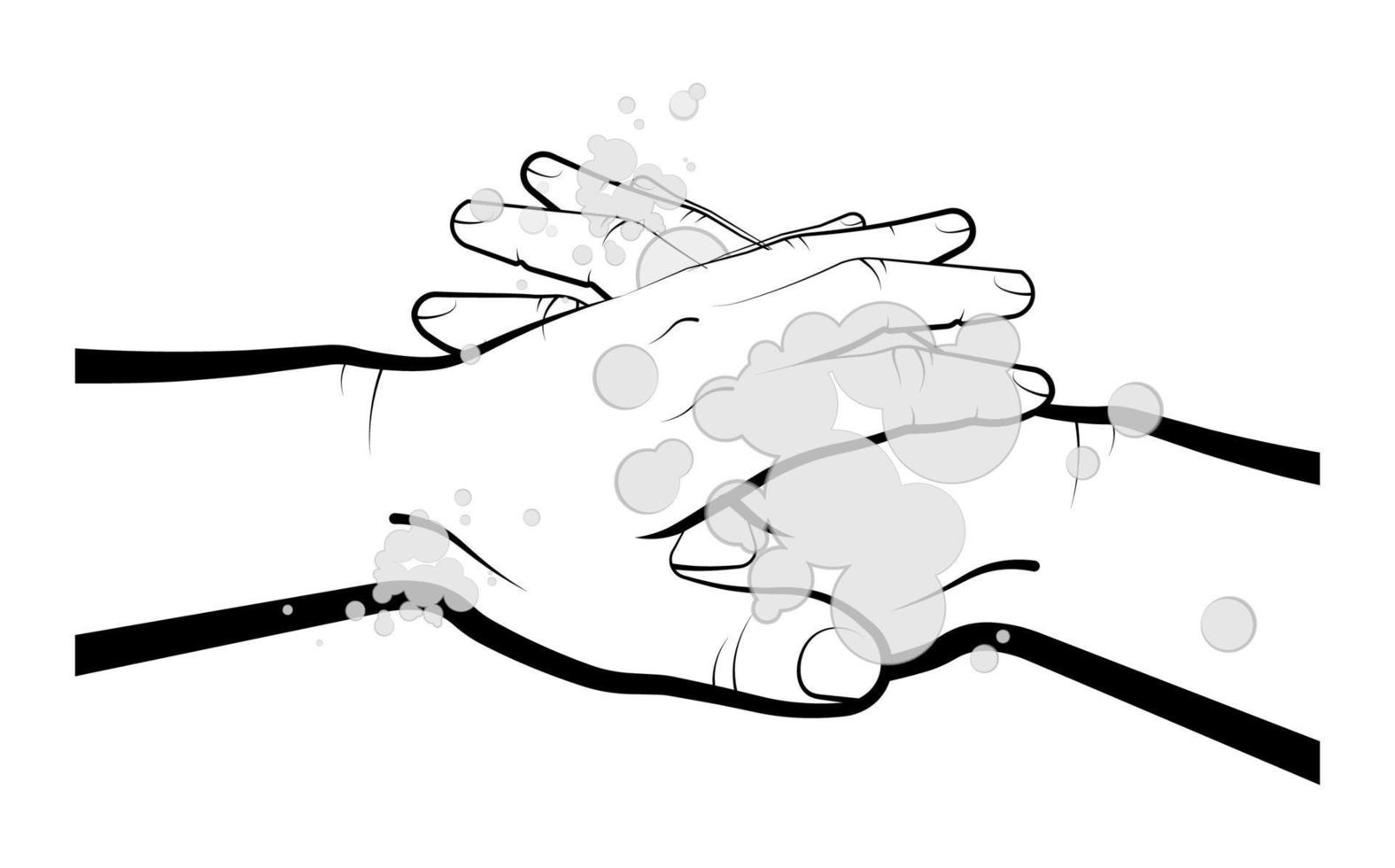 l'uomo si lava le mani sopra, i palmi con sapone colorato. rispetto dell'igiene, delle misure precauzionali durante una pandemia e nella vita di tutti i giorni. vettore isolato su sfondo bianco