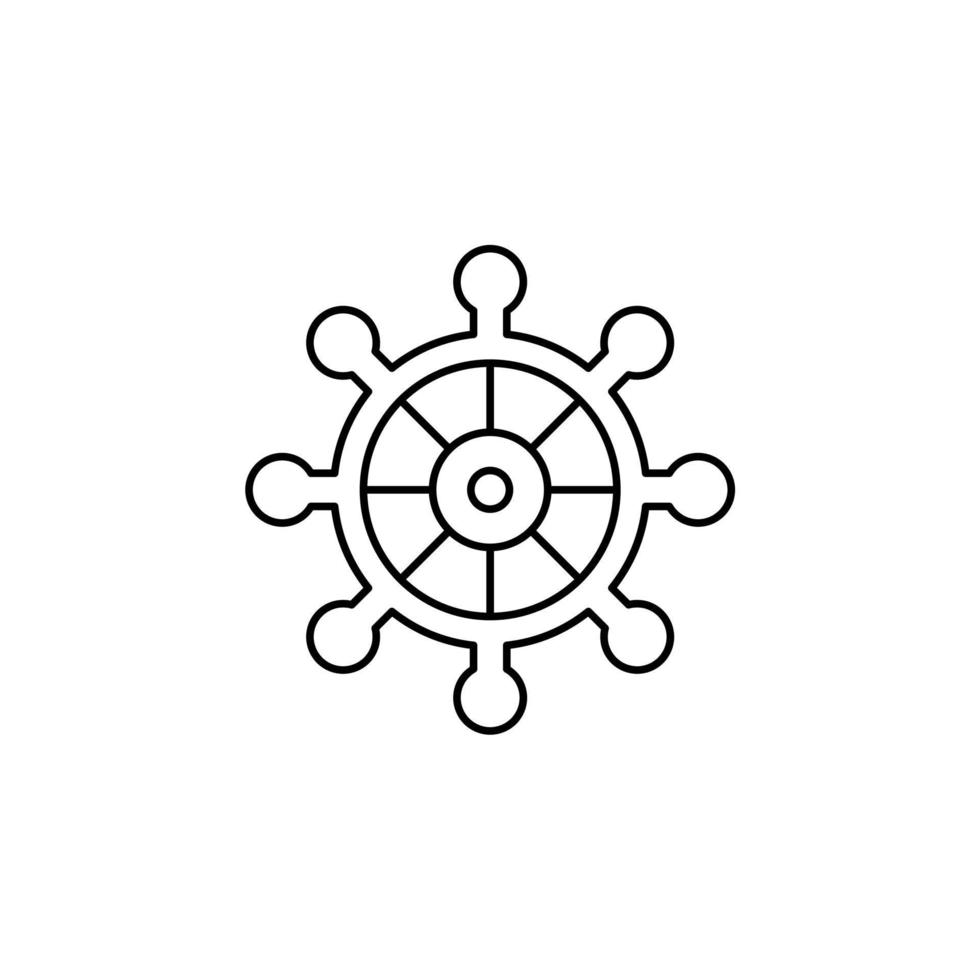 modello del logo dell'illustrazione vettoriale dell'icona della linea sottile del timone, della nautica, della nave, della barca. adatto a molti scopi.