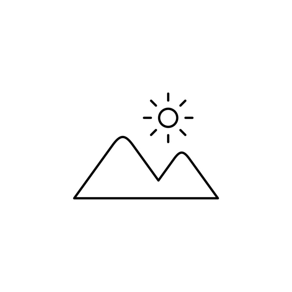montagna, collina, monte, picco icona linea sottile illustrazione vettoriale modello logo. adatto a molti scopi.