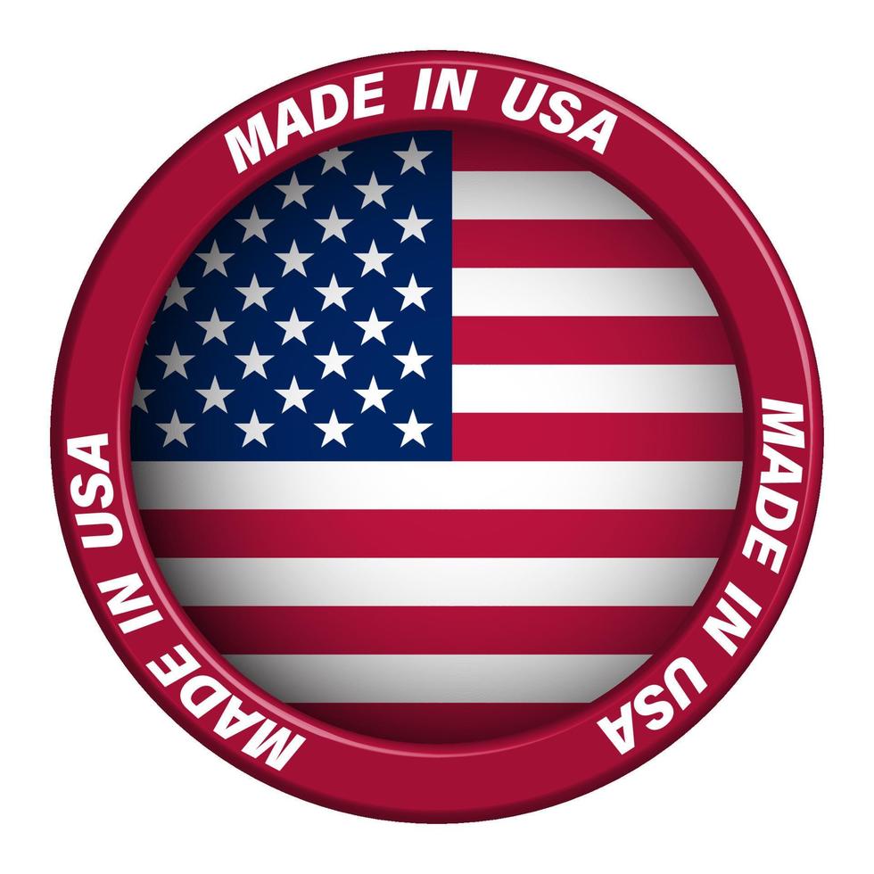 stemma made in usa, etichetta con nastro nei colori della bandiera americana. elemento di design festivo in vendita. vettore isolato su sfondo bianco