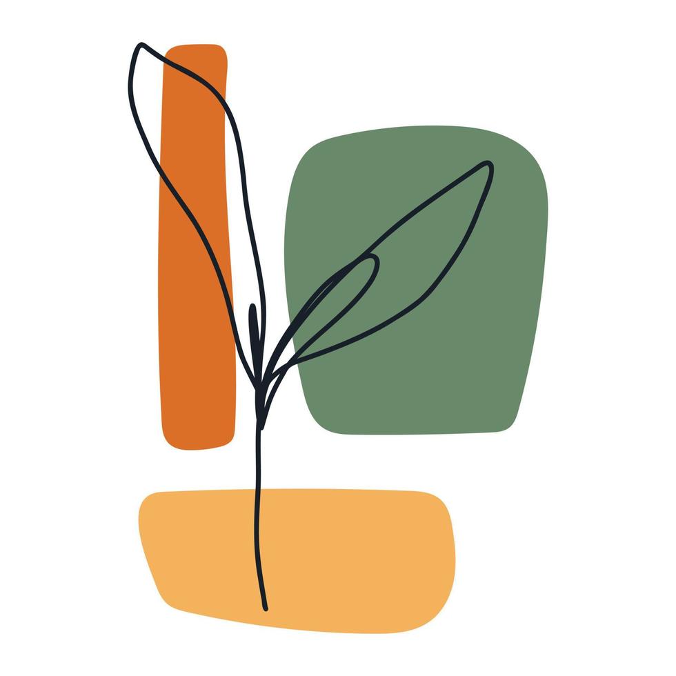 composizione botanica astratta. stile boho tropicale. illustrazione disegnata a mano contemporanea. foglie bohémien. design moderno del fogliame della metà del secolo. vettore