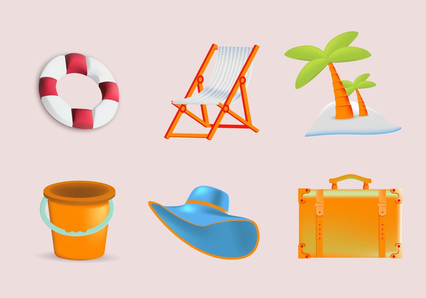 illustrazioni vettoriali di 3d set di oggetti da spiaggia. adatto per il web, il design dell'icona.