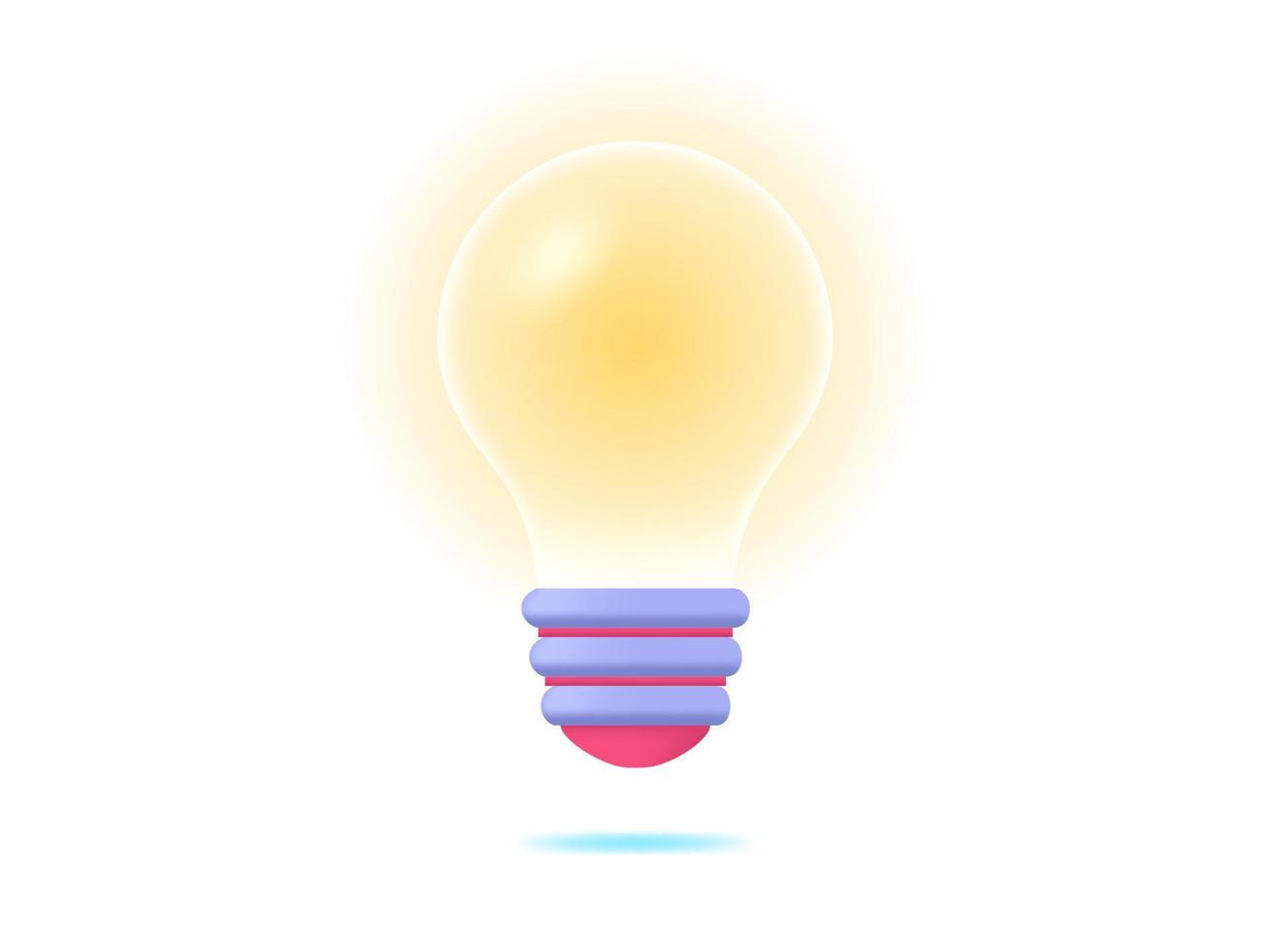 icona della lampadina gialla in stile cartone animato 3d minimo. idea, soluzione, affari, concetto di strategia. vettore