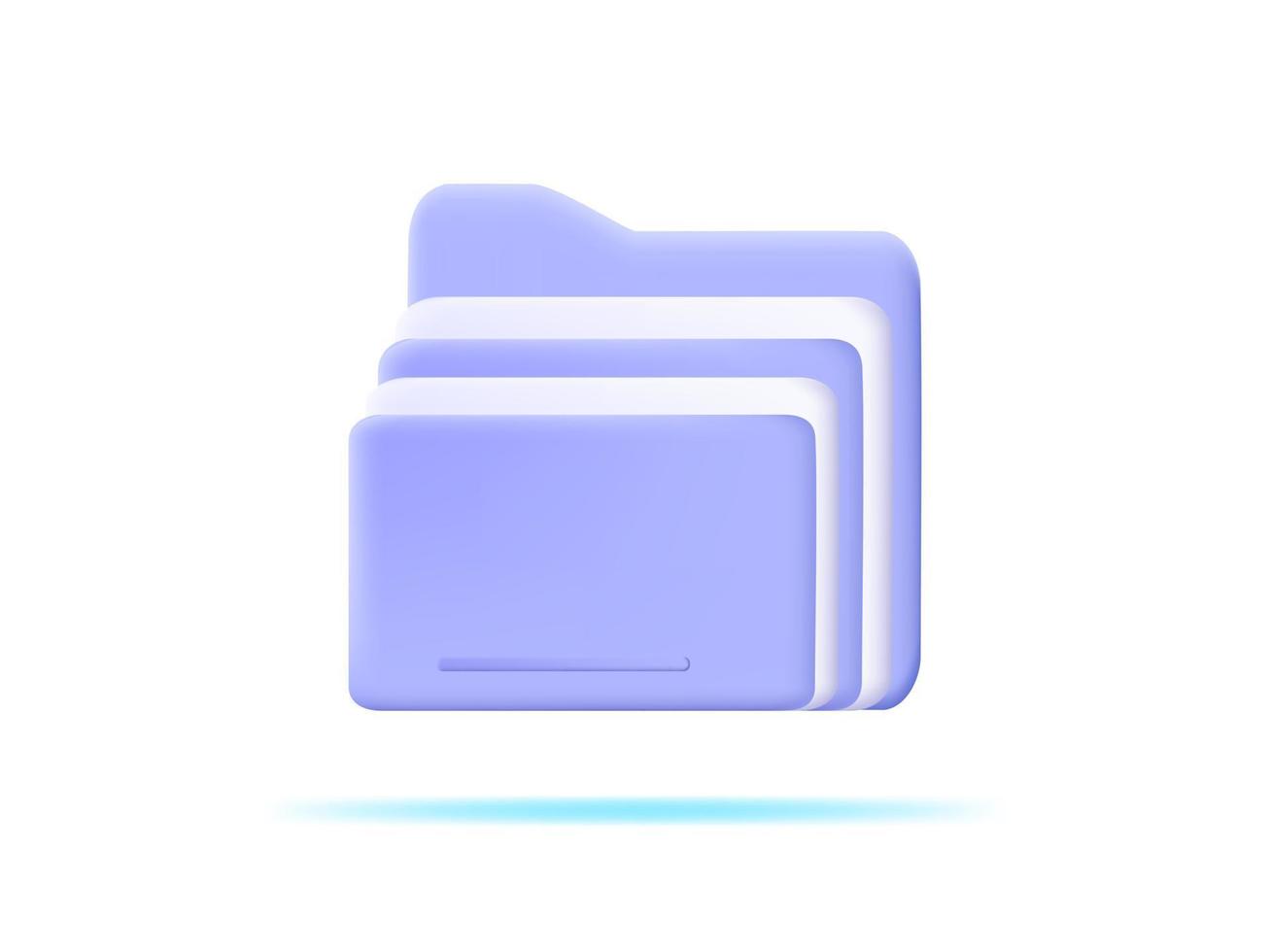 Cartella 3d per file di gestione. Cartella minima in stile cartone animato documento 3d con icona file vettore