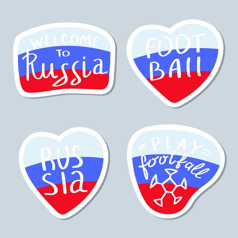 collezione di adesivi minimalisti con tema russia e calcio. set di lettere. vettore
