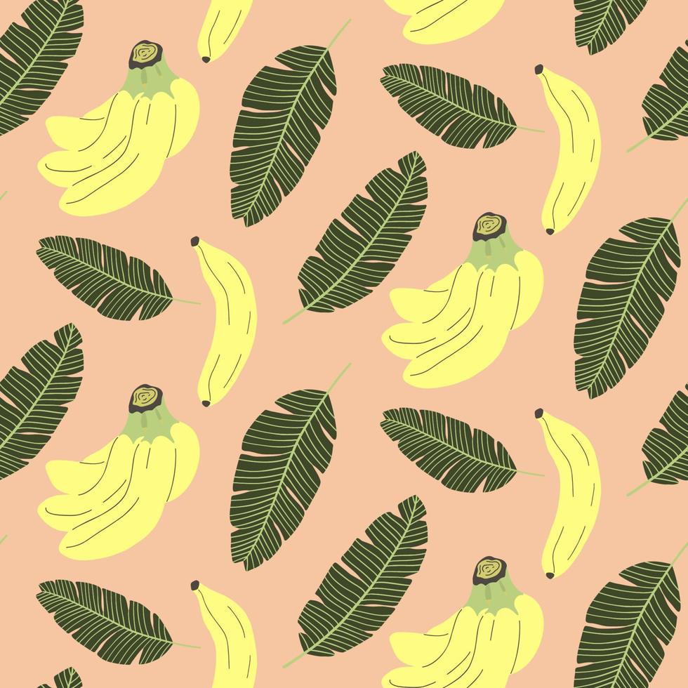 carino modello senza cuciture con banana e foglie tropicali. vettore