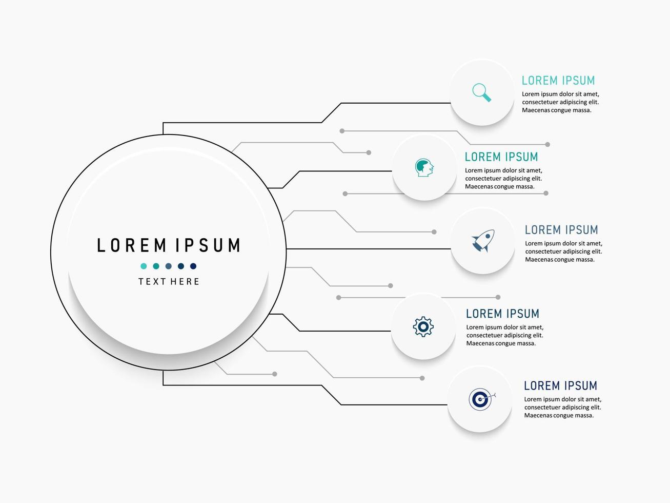 modello di progettazione di etichetta infografica vettoriale con icone e 5 opzioni o passaggi. può essere utilizzato per diagramma di processo, presentazioni, layout del flusso di lavoro, banner, diagramma di flusso, grafico informativo.