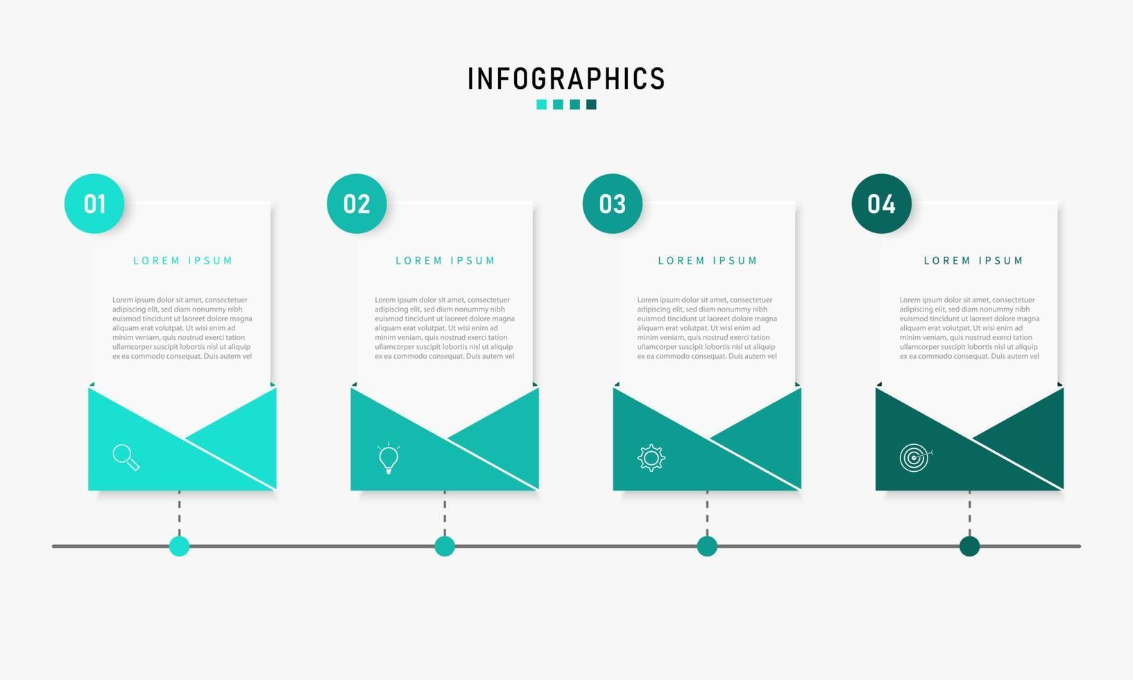 modello di progettazione di etichetta infografica vettoriale con icone e 4 opzioni o passaggi. può essere utilizzato per diagramma di processo, presentazioni, layout del flusso di lavoro, banner, diagramma di flusso, grafico informativo.