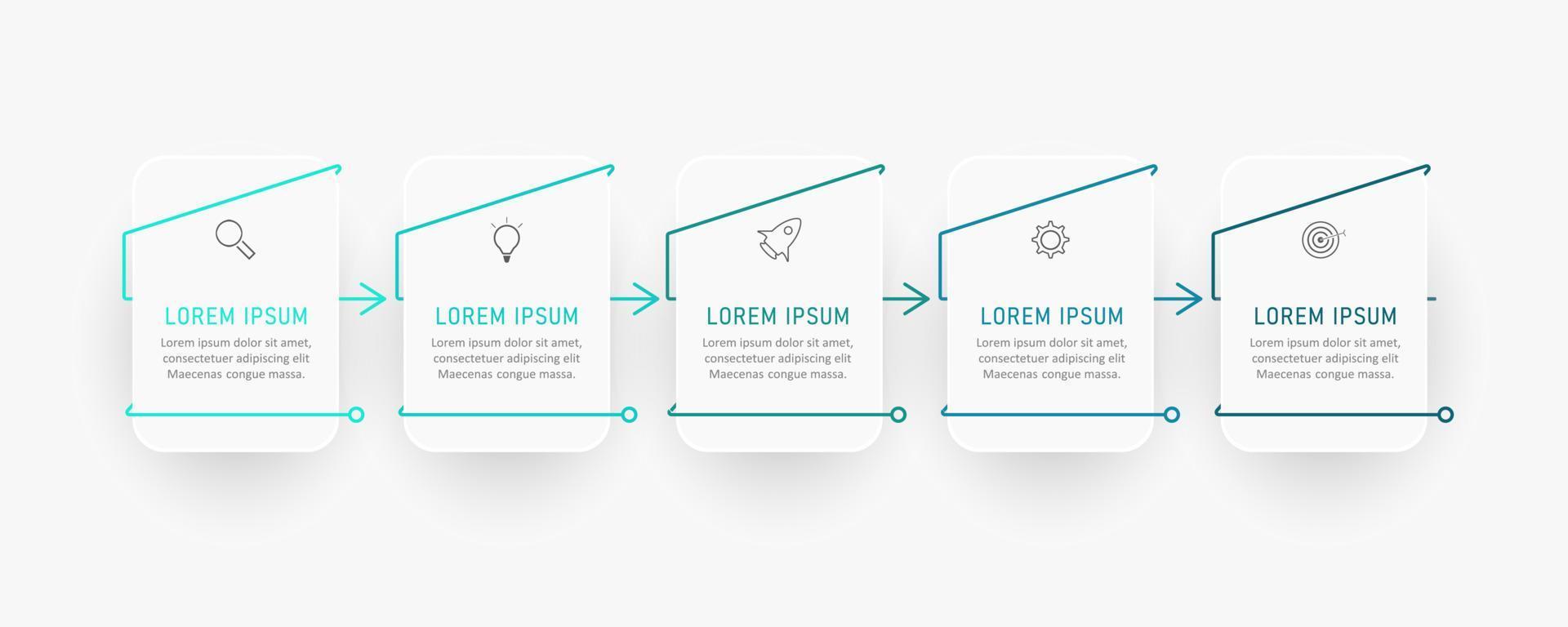 modello di progettazione di etichetta infografica vettoriale con icone e 5 opzioni o passaggi. può essere utilizzato per diagramma di processo, presentazioni, layout del flusso di lavoro, banner, diagramma di flusso, grafico informativo.