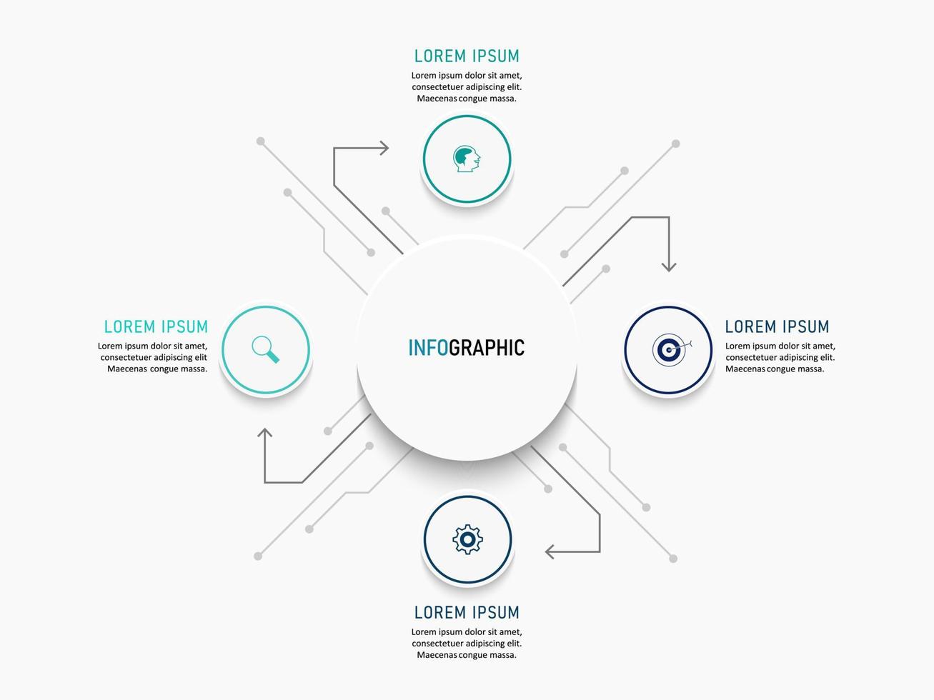 modello di progettazione di etichetta infografica vettoriale con icone e 4 opzioni o passaggi. può essere utilizzato per diagramma di processo, presentazioni, layout del flusso di lavoro, banner, diagramma di flusso, grafico informativo.