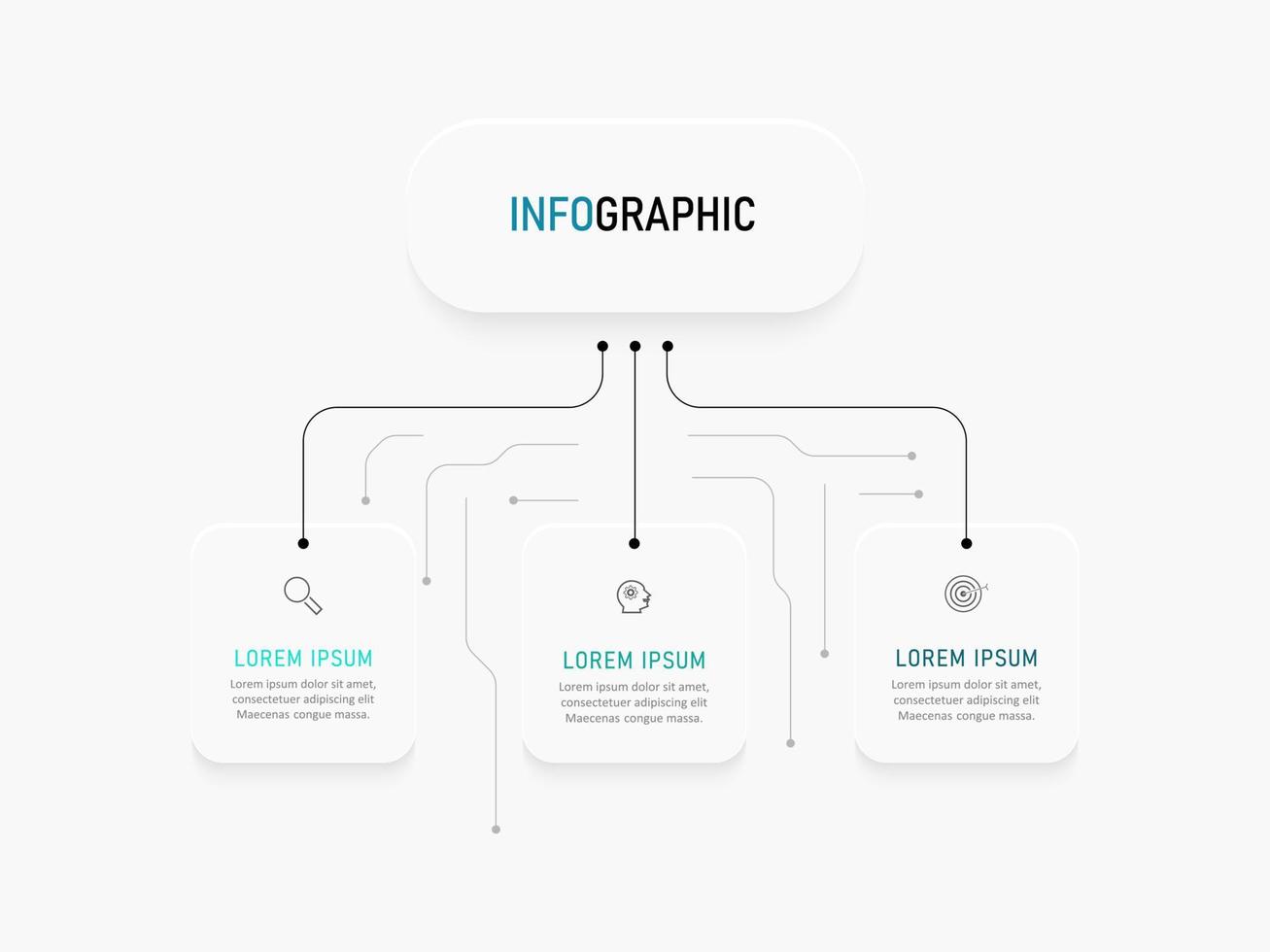 modello di progettazione di etichetta infografica vettoriale con icone e 3 opzioni o passaggi. può essere utilizzato per diagramma di processo, presentazioni, layout del flusso di lavoro, banner, diagramma di flusso, grafico informativo.