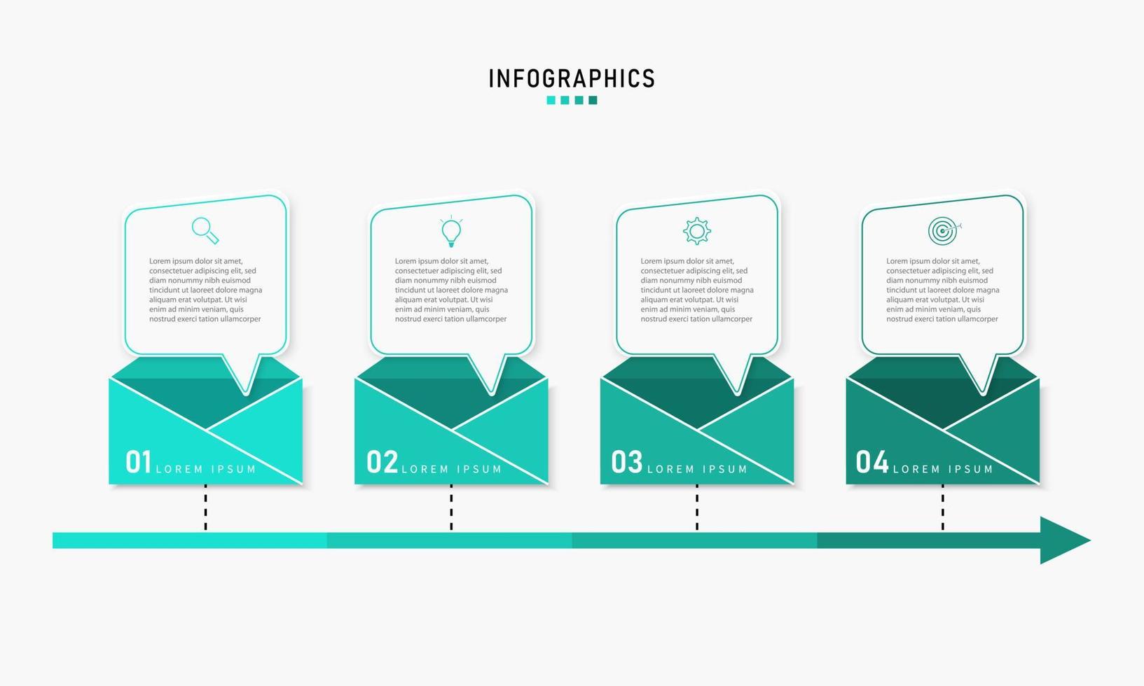 modello di progettazione di etichetta infografica vettoriale con icone e 4 opzioni o passaggi. può essere utilizzato per diagramma di processo, presentazioni, layout del flusso di lavoro, banner, diagramma di flusso, grafico informativo.