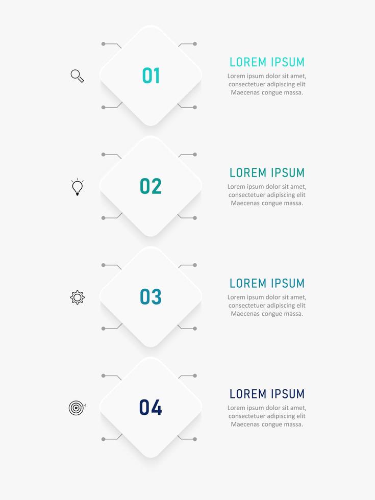 modello di progettazione di etichetta infografica vettoriale con icone e 4 opzioni o passaggi. può essere utilizzato per diagramma di processo, presentazioni, layout del flusso di lavoro, banner, diagramma di flusso, grafico informativo.