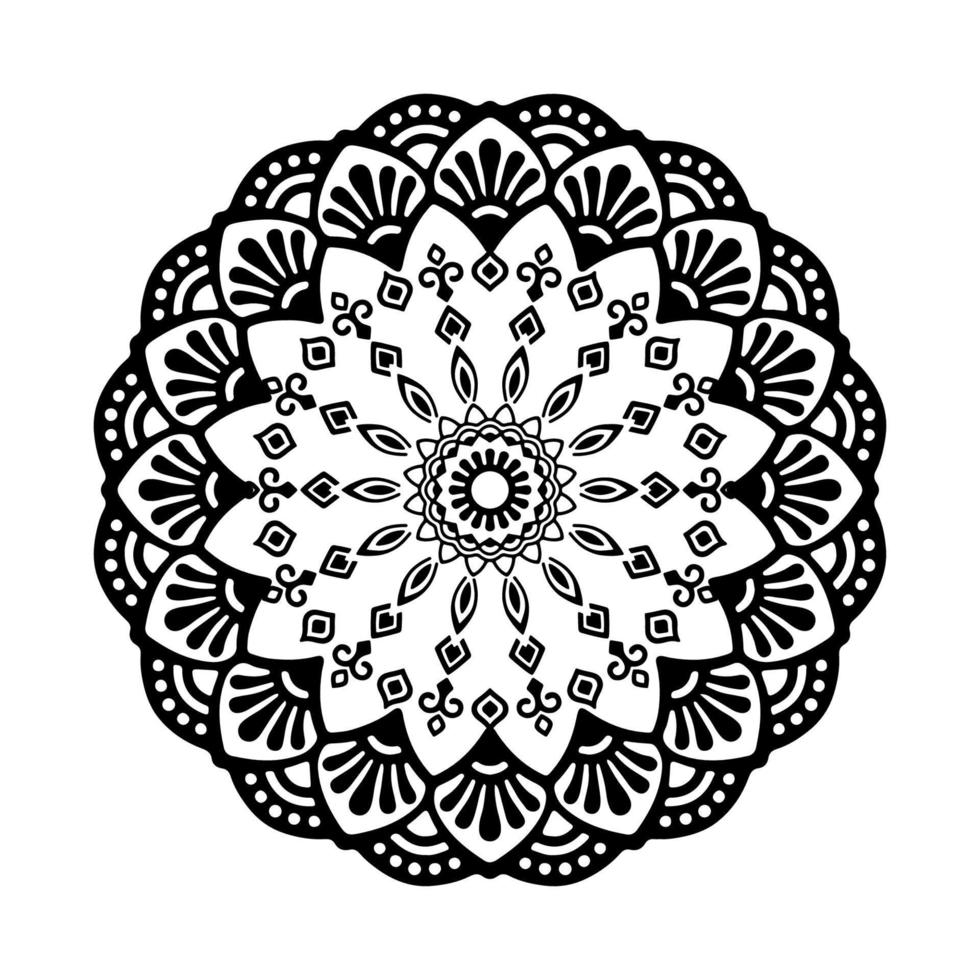 mandala nero per il design. disegno del modello circolare mandala per henné, mehndi, tatuaggio, decorazione. ornamento decorativo in stile etnico orientale. pagina del libro da colorare. vettore