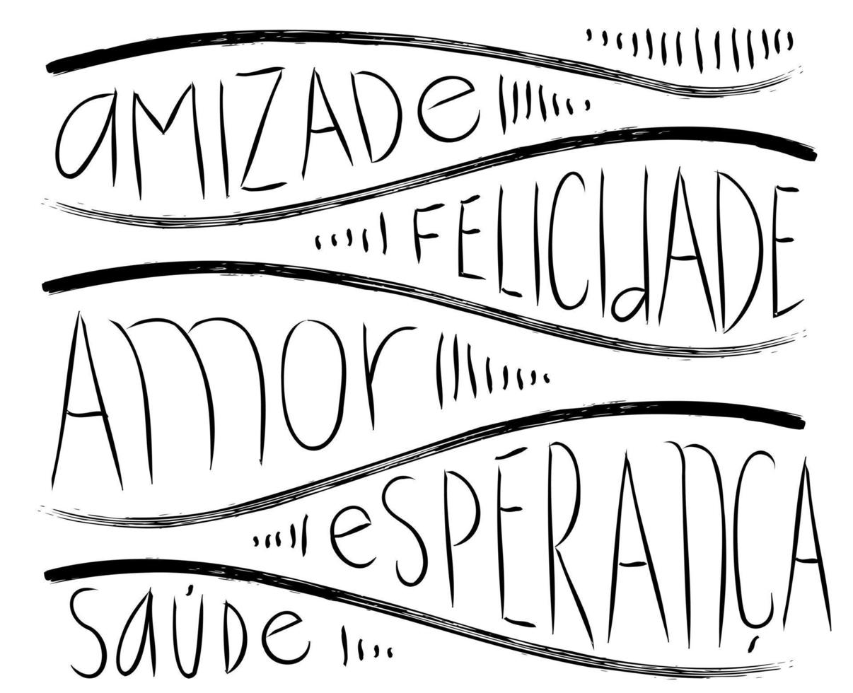 belle parole in portoghese brasiliano. traduzione - amicizia, felicità, amore, speranza, benessere vettore