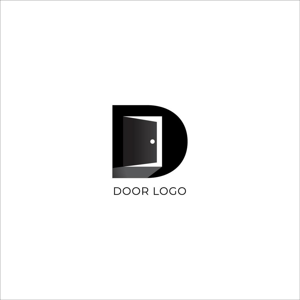 modello di progettazione del logo della porta quadrata nera. una silhouette di una porta aperta nel concetto di design del logo dell'alfabeto lettera d. stile di design del logo minimale, semplice e pulito. isolato su sfondo bianco vettore