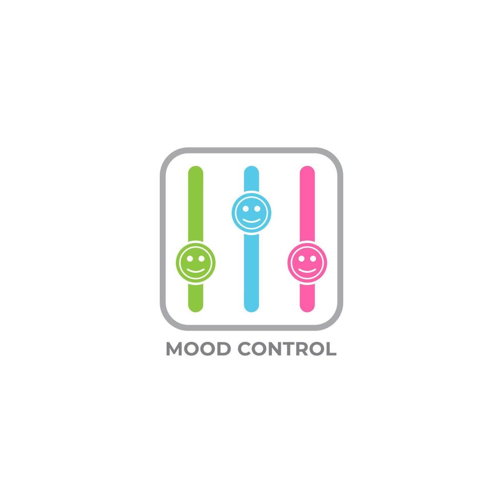 modello di progettazione del logo di controllo dell'umore. emoticon sorriso colorato nel concetto di logo equalizzatore isolato su sfondo bianco. verde pera, celeste, rosa vettore