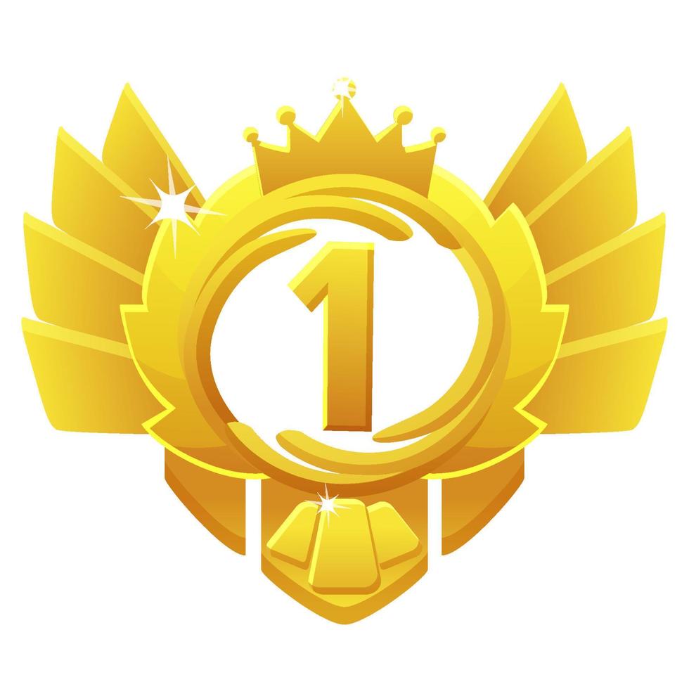 premio d'oro 1° posto, corona avatar per l'interfaccia utente di gioco. illustrazione vettoriale cornice dorata rotonda per il vincitore, etichetta di vittoria.