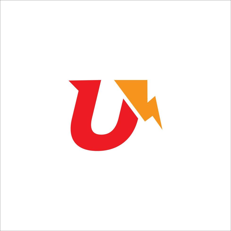 modello di progettazione del logo iniziale della lettera u. alfabeto con il concetto di logo a forma di tuono. tema di colore arancione caldo rosso e giallo. isolato su sfondo bianco vettore