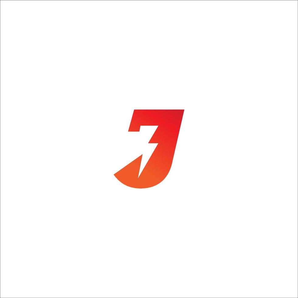 modello di progettazione del logo iniziale della lettera j. alfabeto con il concetto di logo a forma di fulmine. tema del colore della gradazione arancione rossa. isolato su sfondo bianco. vettore